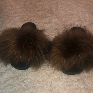 Fur slipper raccoon fur size 7